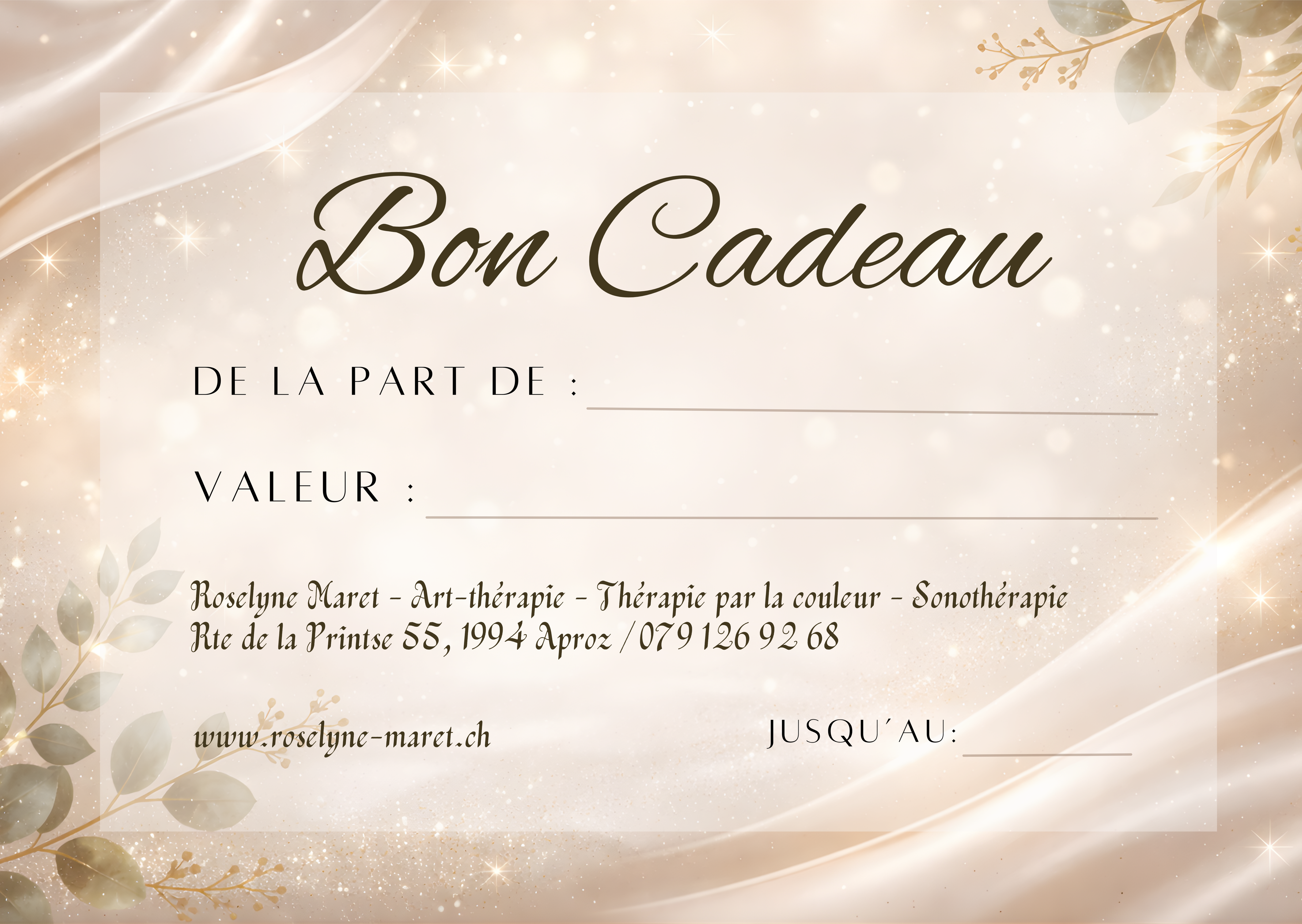 Bon cadeau art-thérapie, chromothérapie et sonothérapie Sion - Valable 2 ans
